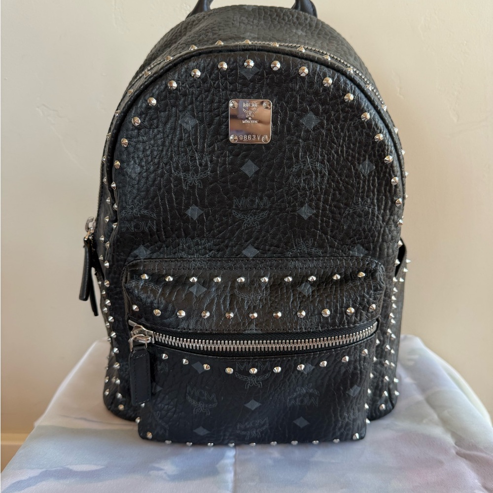MCM Black Backpack with Silver Studs